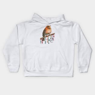 Orange Robin Watercolor sitting on a Branch Kids Hoodie